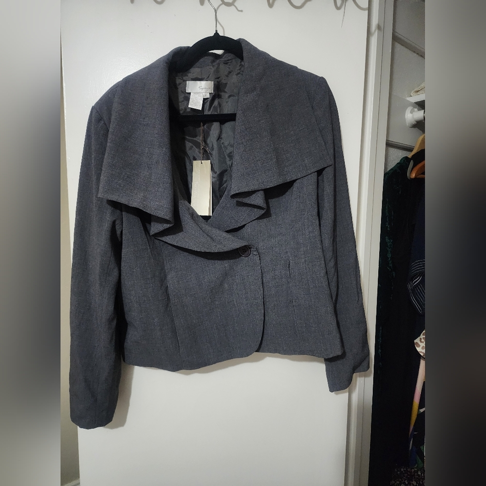 NWT Spiegel gray ruffle blazer size 16